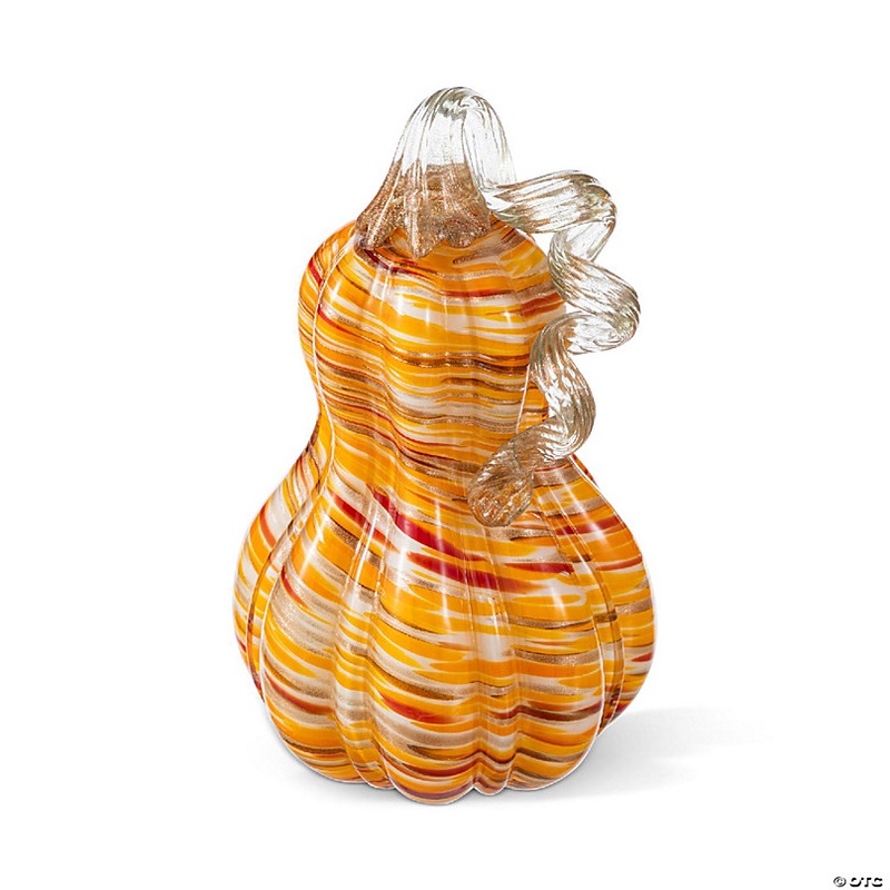 Glitzhome 8.5H Fall Multi Stripes Glass Gourd