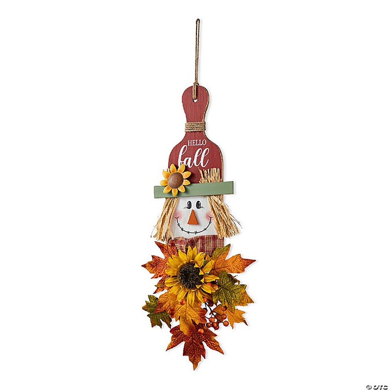 Glitzhome Set of 3 26H  Fall Wooden Scarecrow Floral Door Hangers