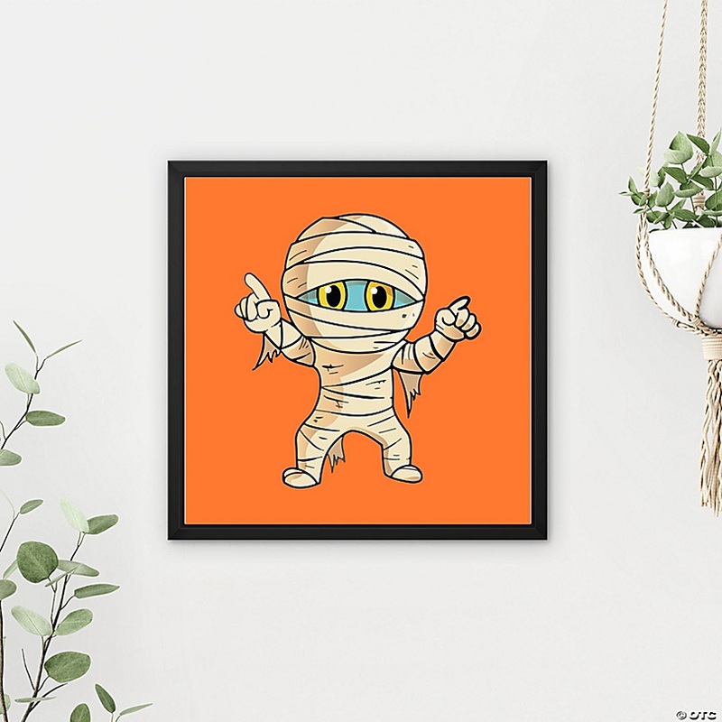 Morton the Mummy Black Framed Canvas by Dancing Littles Jungle - Size 16x24 Inch
