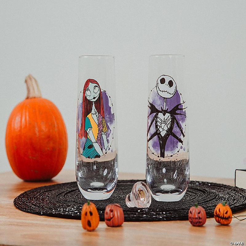 The Nightmare Before Christmas Jack and Sally Stemless Fluted Glasses  Set of 2
