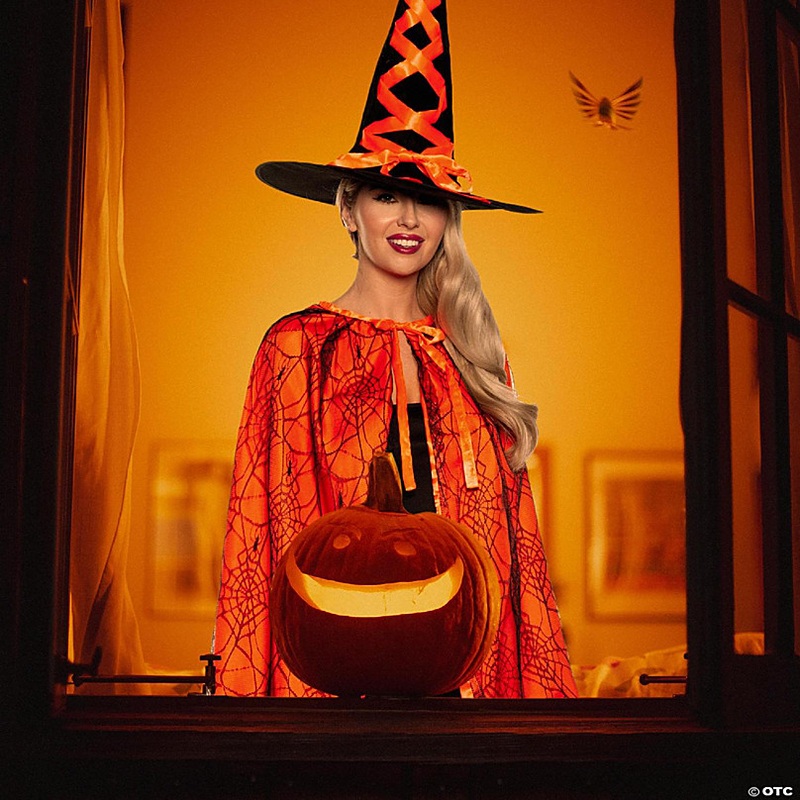 Witch Cape and Hat Adult Costume Set  Orange