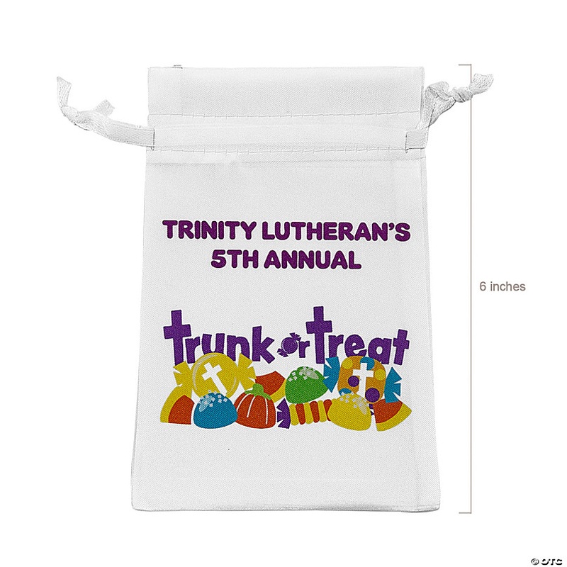 4 x 6 Personalized Religious Mini Trunk-or-Treat Satin Drawstring Bags - 24 Pc.
