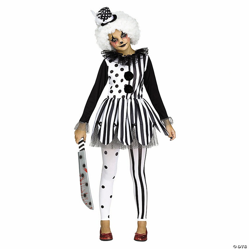 Girls Black & White Dress Killer Clown Costume