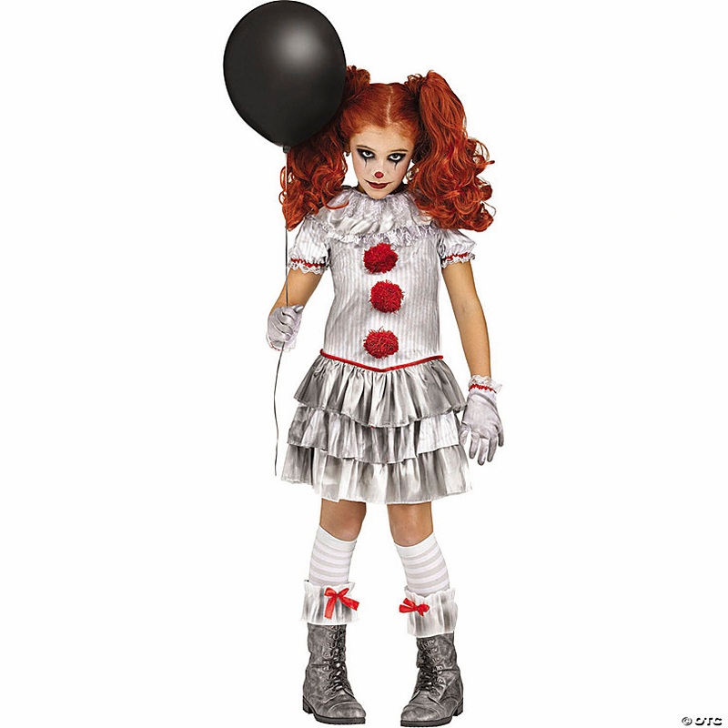 Girls Gray, Red & White Dress Carnevil Clown Costume