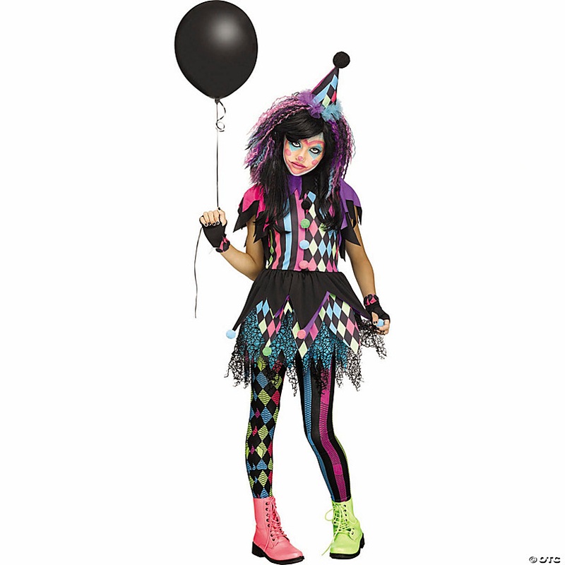 Girls Multicolor Twisted Circus Clown Costume