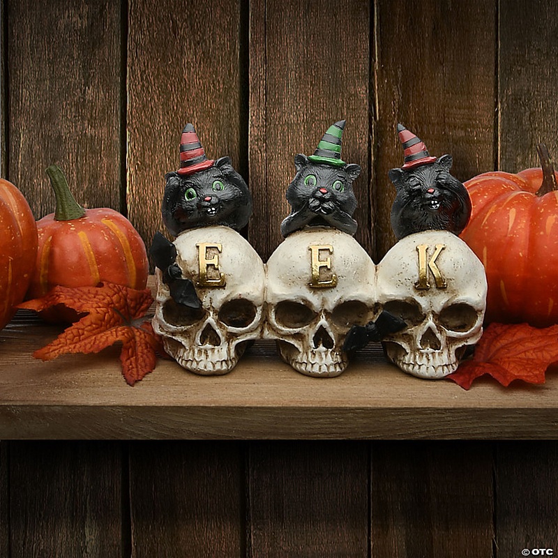 National Tree Company 5 in. EEK Skulls with Black Cats