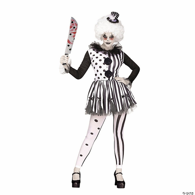 Womens Black & White Killer Clown Costume