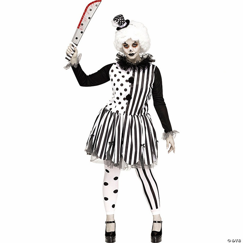 Womens Black & White Killer Clown Costume - Plus Size