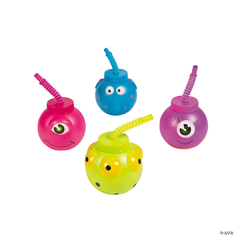 14 oz. Monster Reusable BPA-Free Plastic Cups with Lids & Straws - 12 Ct.
