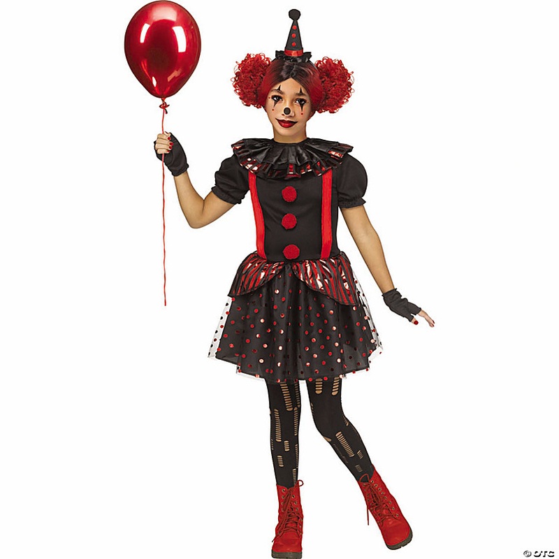 Girls Black & Red Chrome Polyester Clown Costume