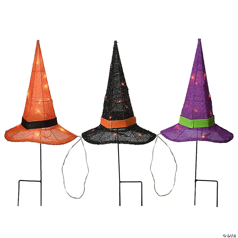 National Tree Company 23 in. Pre-Lit Multicolor Witchs Hat Garden Stakes