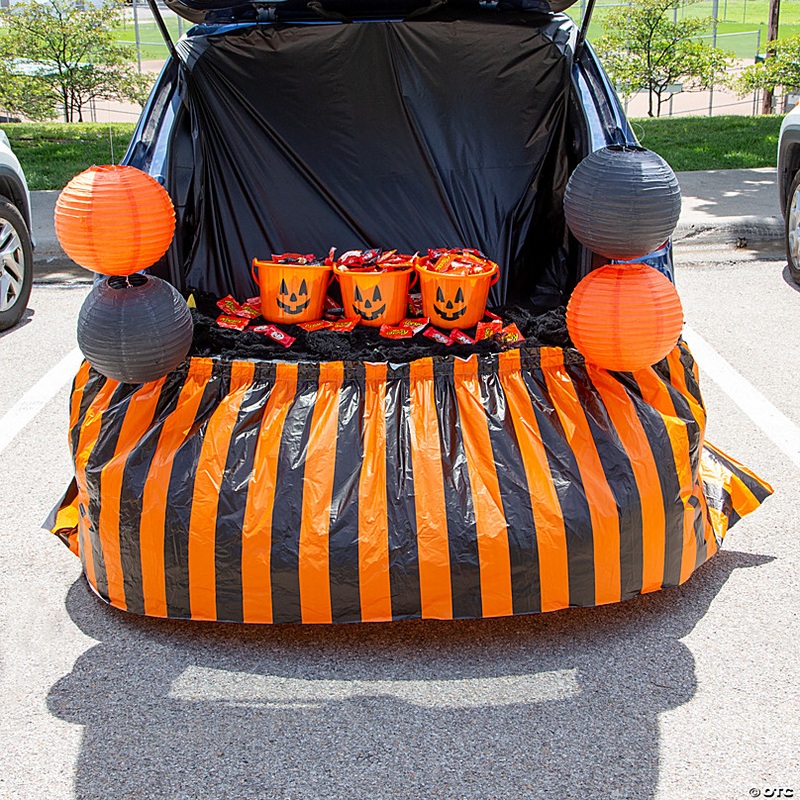 90 x 29 Trunk-or-Treat Black & Orange Striped Plastic Bumper Cover