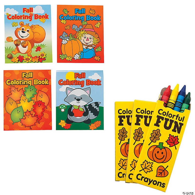 Bulk 144 Pc. Fall Coloring Books & Crayons Kit for 72