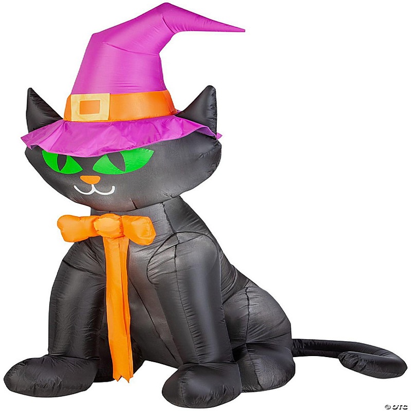 Gemmy Airblown Black Cat with Hat OPP  6.5 ft Tall  pink