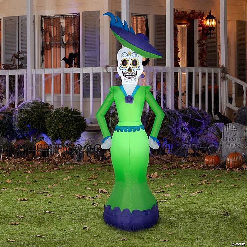 Gemmy Airblown Day of the Dead Woman  7 ft Tall  green