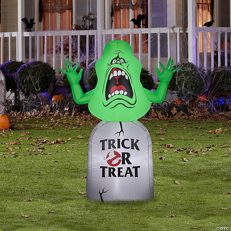 Gemmy Airblown Inflatable Ghostbusters Slimer with Tombstone  5 ft Tall  green