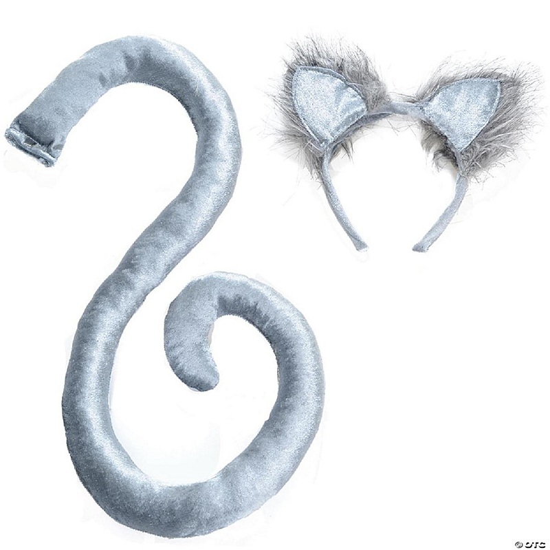 Grey Cat Tail & Ears Adult Costume Set