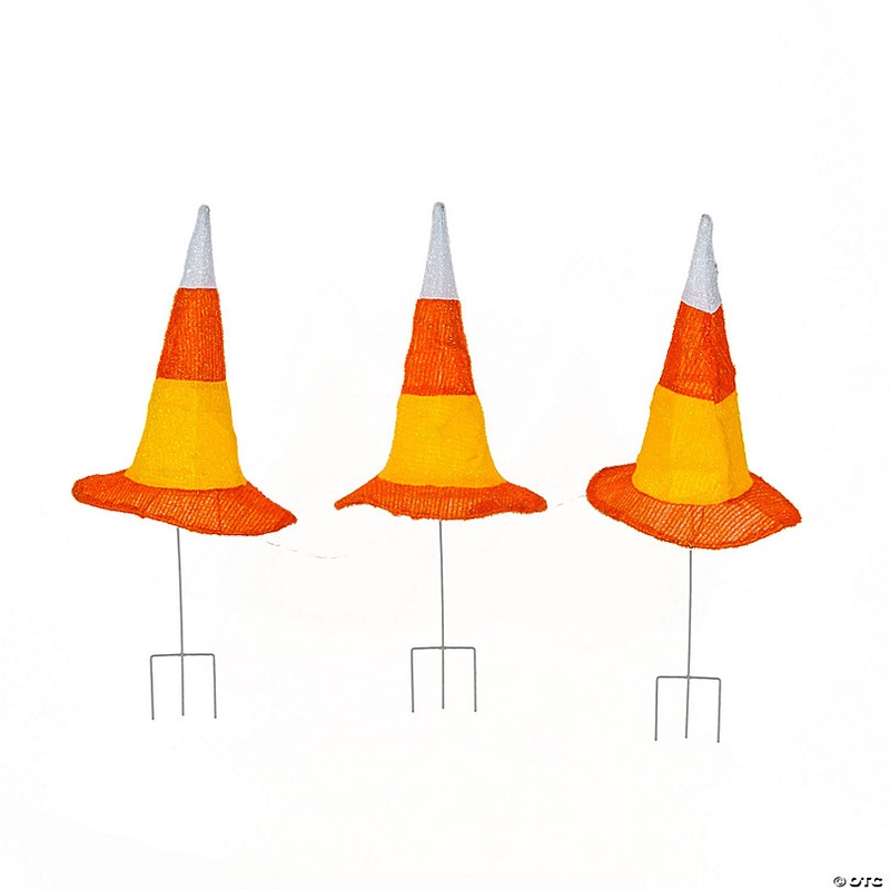 National Tree Company 23 in. Pre-Lit Candy Corn Witchs Hat Garden Stakes