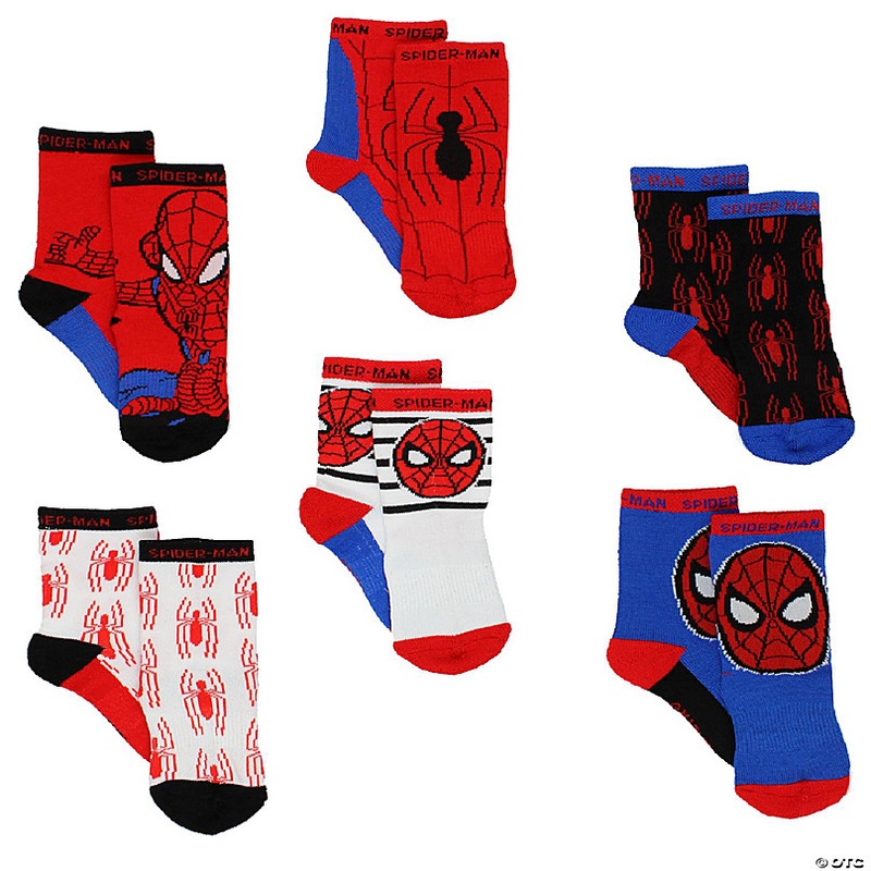 Super Hero Adventures Spider-Man Boys Toddler 6 pack Crew Socks (2T-3T, Spider-Man Multi)