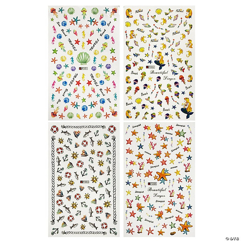 Wrapables 4 Sheets Mermaid Nail Art Set - Under the Sea Mermaid Nail Stickers