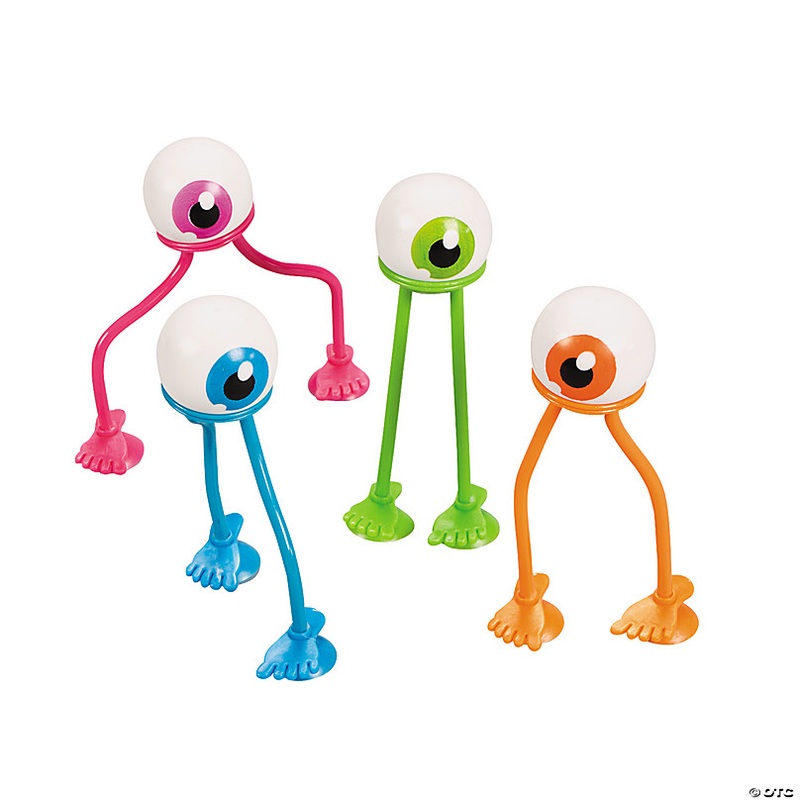 4 Eyeballs with Suction Feet Bright Vinyl Bendable Toys - 24 Pc.