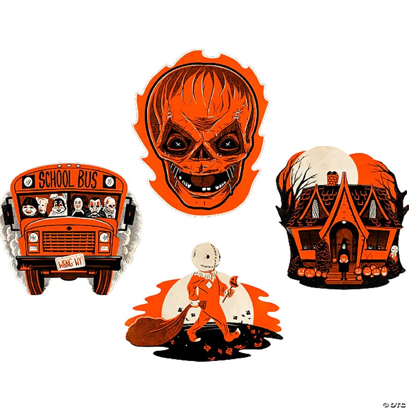 4 Pc. Trick r Treat Glow-in-the-Dark Retro Cutout Wall Decorations
