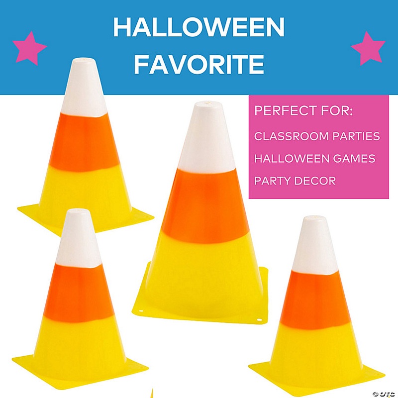 5 1/4 x 8 Candy Corn Multicolor Plastic Traffic Cones - 12 Pc.
