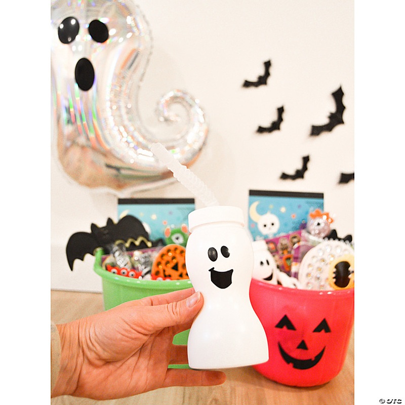 5 8 oz. Molded Ghost Reusable BPA-Free Plastic Cups with Lids & Straws - 12 Ct.