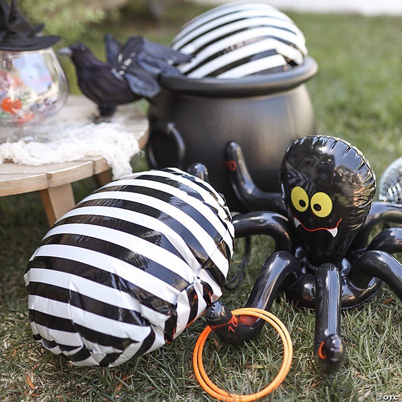 6 1/2 Inflatable Black and Orange Smiling Spider Ring Toss Game