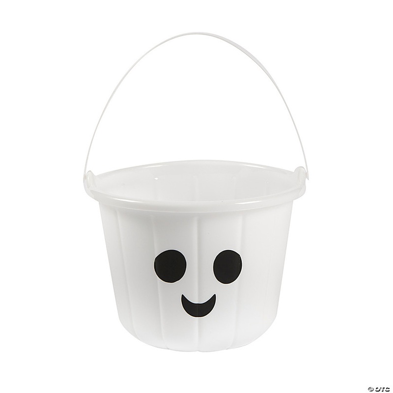 6 1/2 x 7 Ghost White Plastic Trick-or-Treat Buckets - 12 Pc.