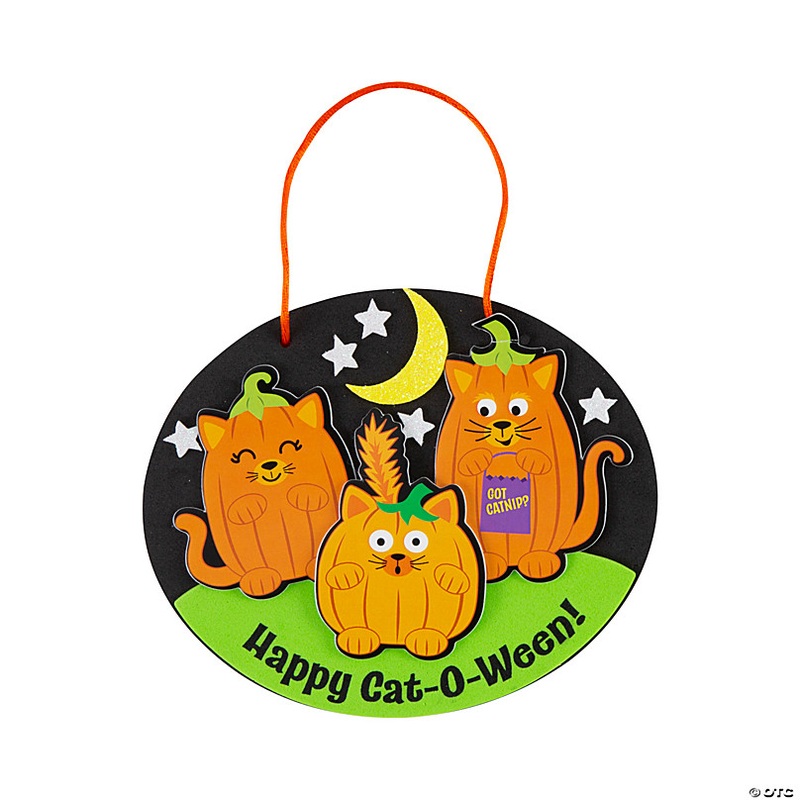 6 x 5 Happy Cat-O-Ween Cat-O-Lantern Sign Foam Craft Kit - Makes 12