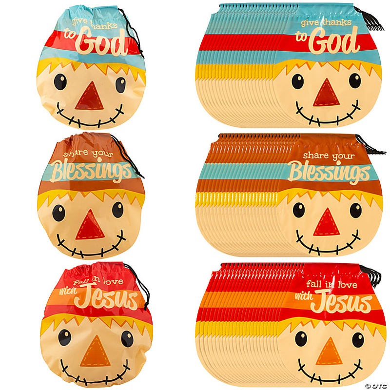 7 3/4 x 8 1/2 Bulk 72 Pc. Medium Religious Scarecrow Drawstring Goody Bags
