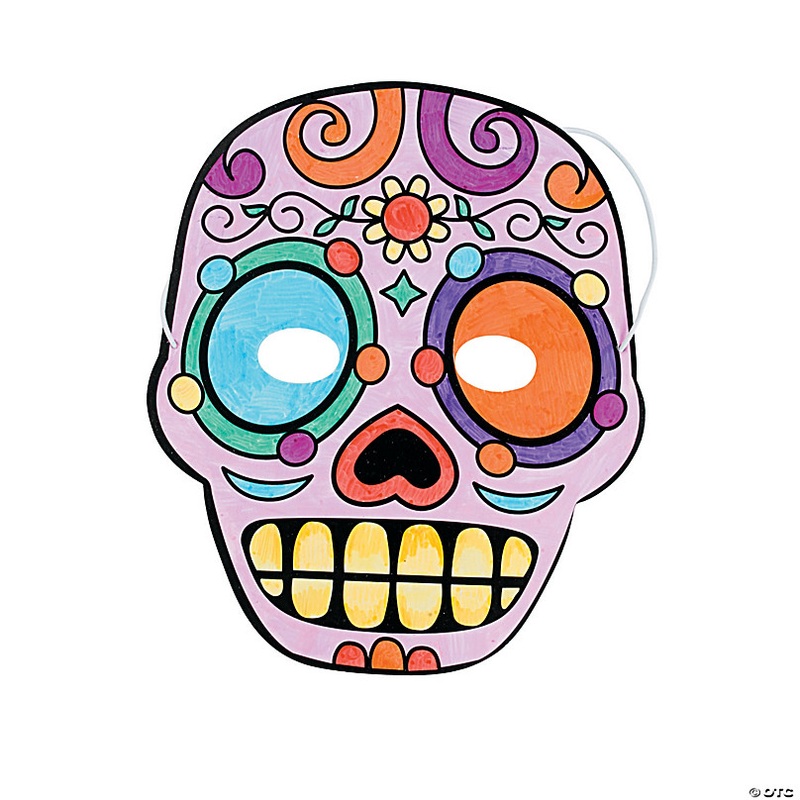 7 x 8 1/4 Color Your Own Day of the Dead Paper Masks - 12 Pc.