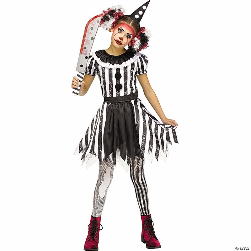 Girls Red, Black & White Dress Karnevil Kut-Up Clown Costume
