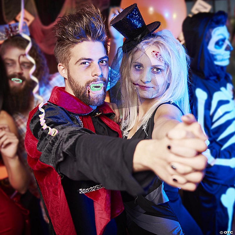 Skeleteen Glowing Clear Vampire Fangs - Glow In The Dark Transparent Dracula Teeth - 12 Pack