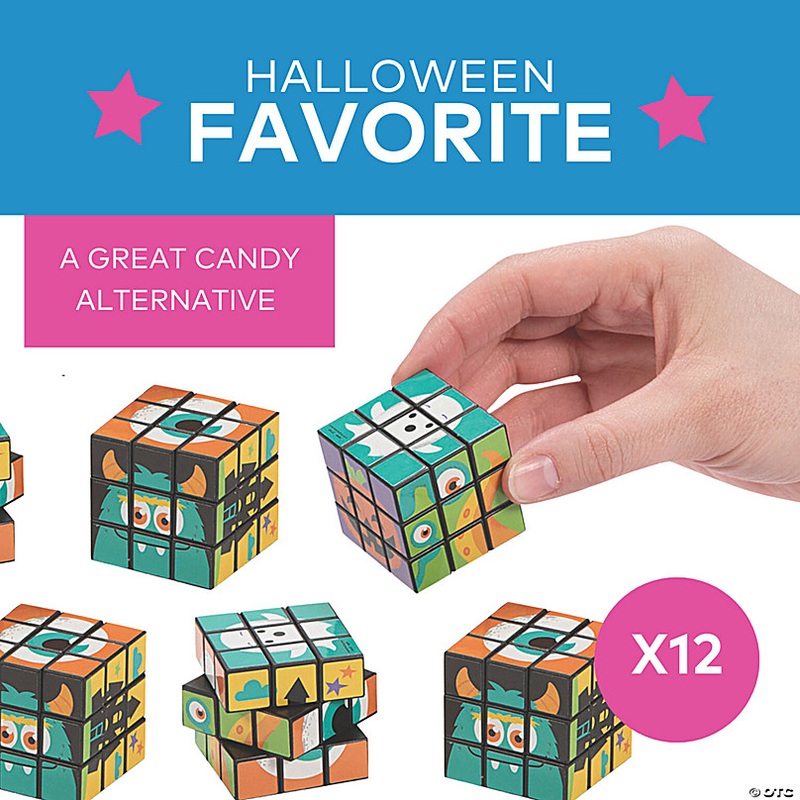 1 1/2 Mini Silly Monster Multicolor Plastic Puzzle Cubes - 12 Pc.