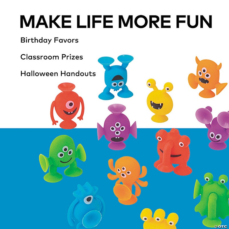 1 1/2 x 1 1/4 Mini Brightly Colored Monsters with Suction Cups - 12 Pc.