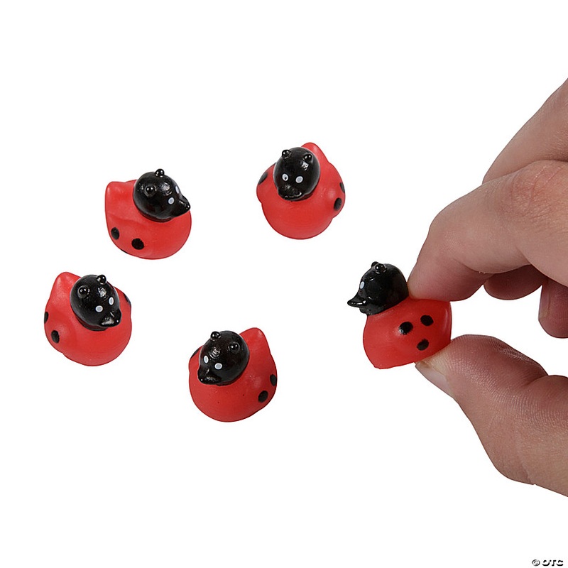 1/2 x 1/2 Micro Ladybug Red & Black Vinyl Rubber Ducks - 24 Pc.