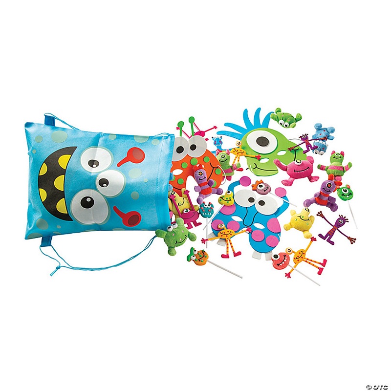 12 x 15 Medium Nonwoven Silly Monster Drawstring Bags - 12 Pc.