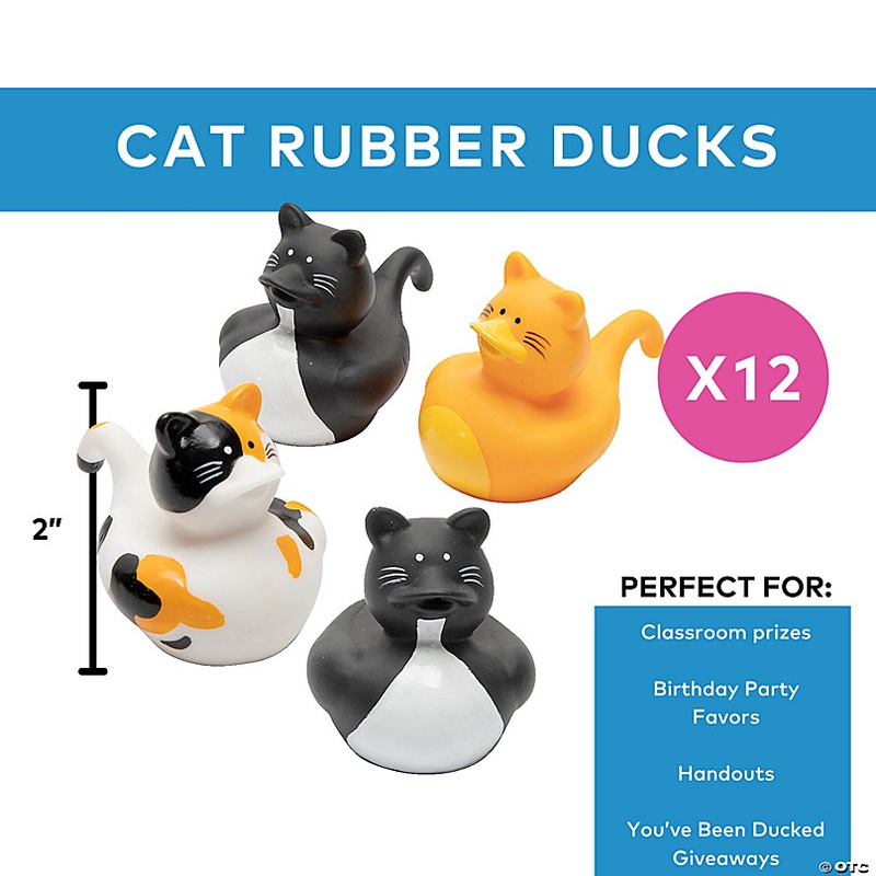 2 Black, White and Orange Cat Ears & Tail Rubber Ducks - 12 Pc.