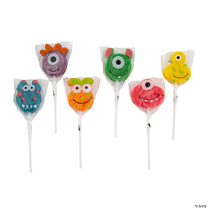 2 Goofy Smiling Brightly Colored Monster Lollipops - 12 Pc.