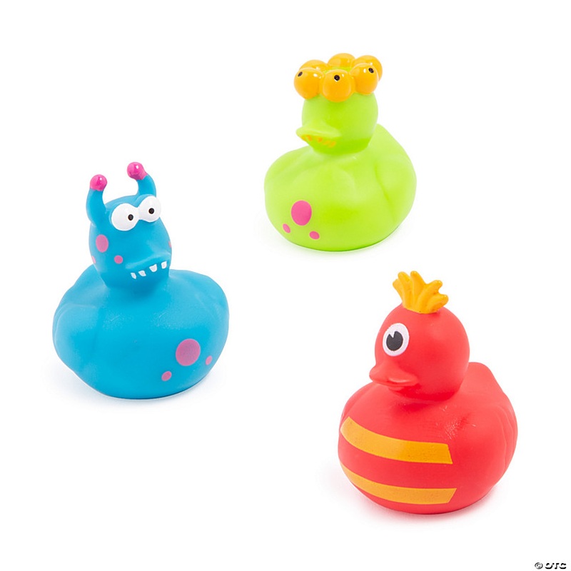 2 Silly Monster Blue, Green & Red Rubber Ducks - 12 Pc.