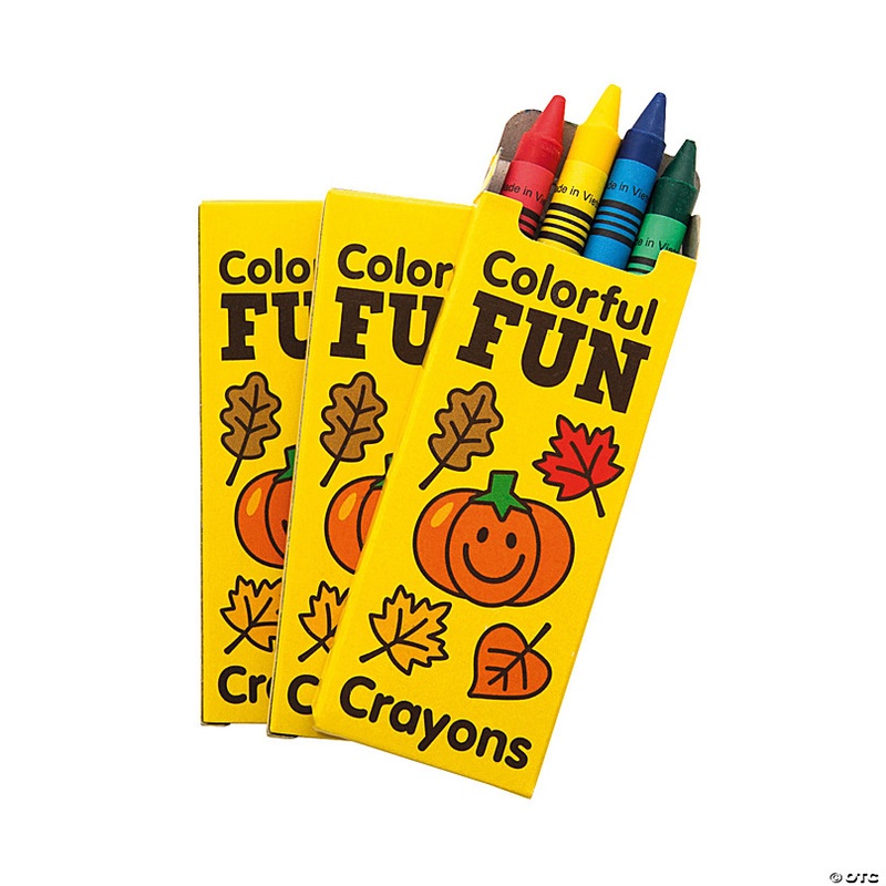 3 1/2 Bulk 48 Boxes Fall Colorful Fun Crayons - 4 Colors Per Box