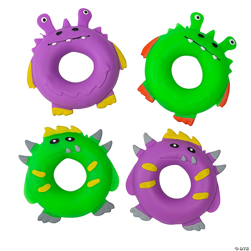 4 1/2 Stretchy Purple & Green Donut Monster Rubber Bracelet Toys  6 Pc.