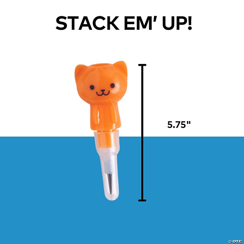 5 3/4 Stacking Cat Multicolor Plastic Pencils - 12 Pc.