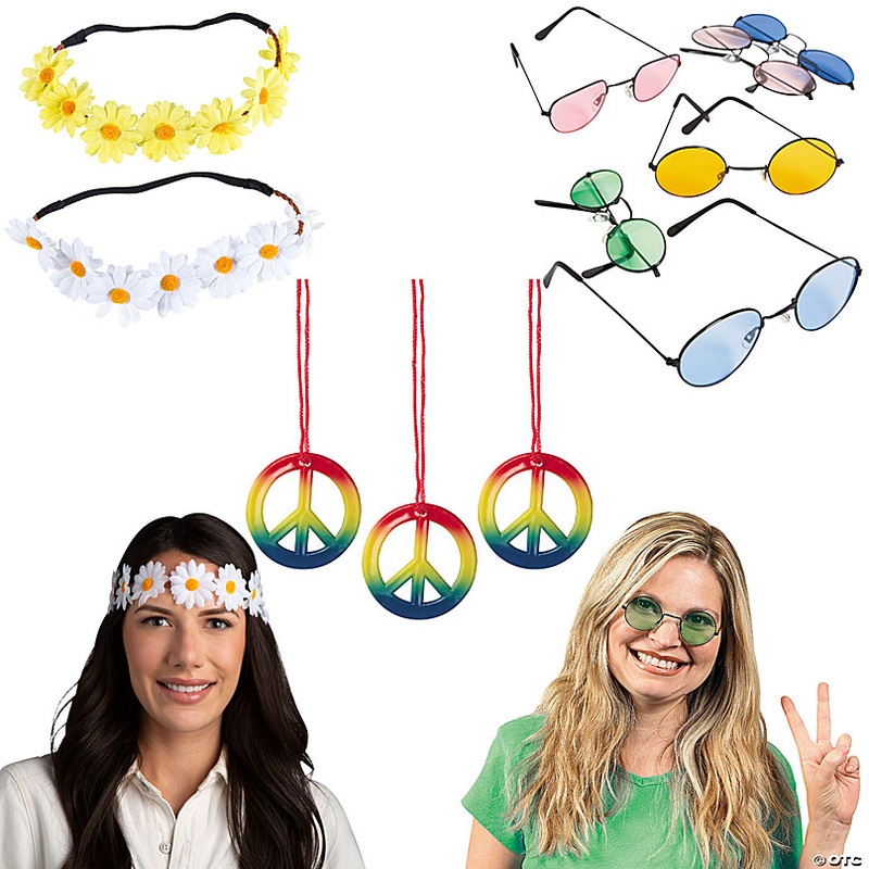 72 Pc. 1970s Multicolor Hippie Costume Accessory Kit for 12