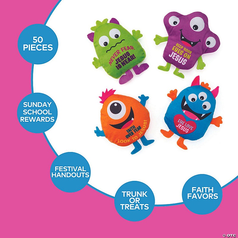 Bulk 50 Pc. Religious Flat Stuffed Colorful Monster Assortment