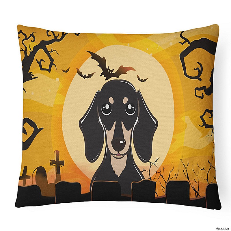 Caroline's Treasures Halloween, Halloween Smooth Black and Tan Dachshund Canvas Fabric Decorative Pillow, 12 x 16, Dogs