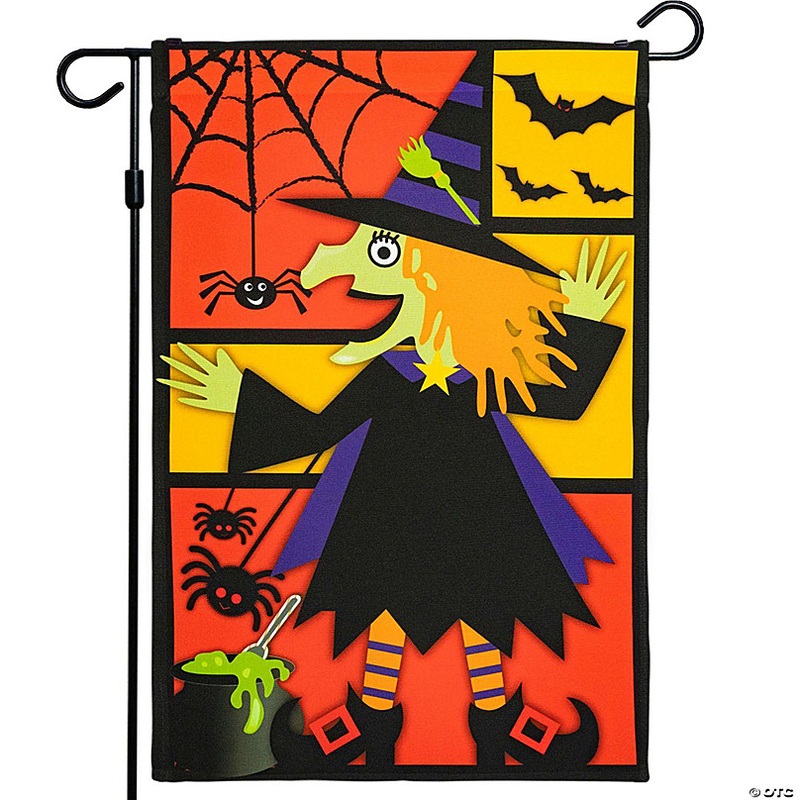 G128  Halloween Garden Flag, Witch, Bats, and Spiders Garden Yard Decorations, Rustic Holiday Seasonal Outdoor Flag 12 x 18 Inch