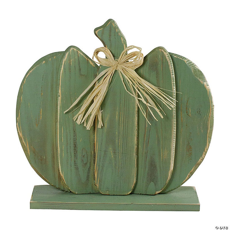 Northlight 14 Green Slatted Halloween Table Top Pumpkin with Bow